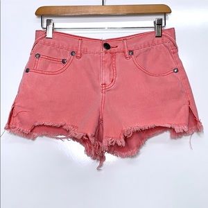 FREE PEOPLE Salmon Coral Ripped Denim Cutoff Short